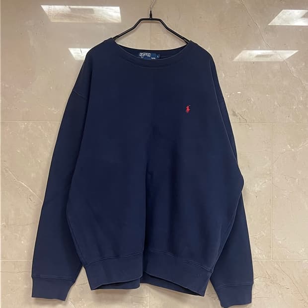 폴로 기모 맨투맨 빈티지 (네이비)  오버사이즈