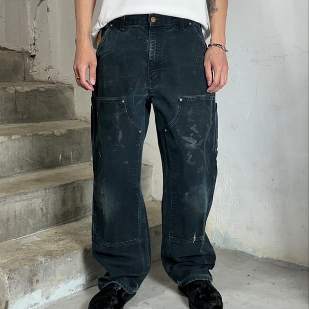 OG USA Made 칼하트 블랙 더블니 칼하트 B01 워크팬츠 썩블니