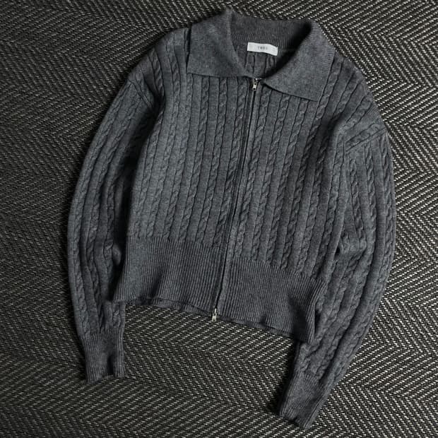 TWEE 빈티지 꽈배기 니트 집업 그레이 y 3672