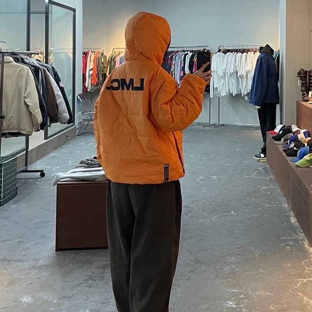 LMC 리버시블 오렌지 네이비 후디 다운 패딩 H1261