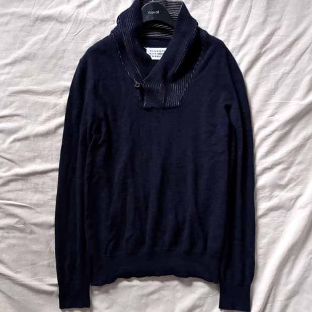 마르지엘라 원 버튼 카라 울 니트