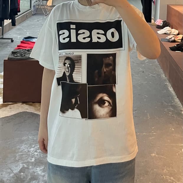 빈티지 오아시스 투어 프린팅 화이트 반팔 H2386