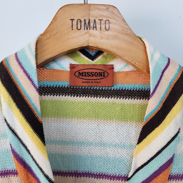 미쏘니 스트라이프 패턴 가디건 니트