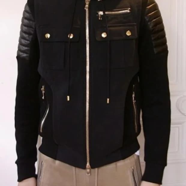 발망 가죽 패치 후드 니트 점퍼(L/정품)