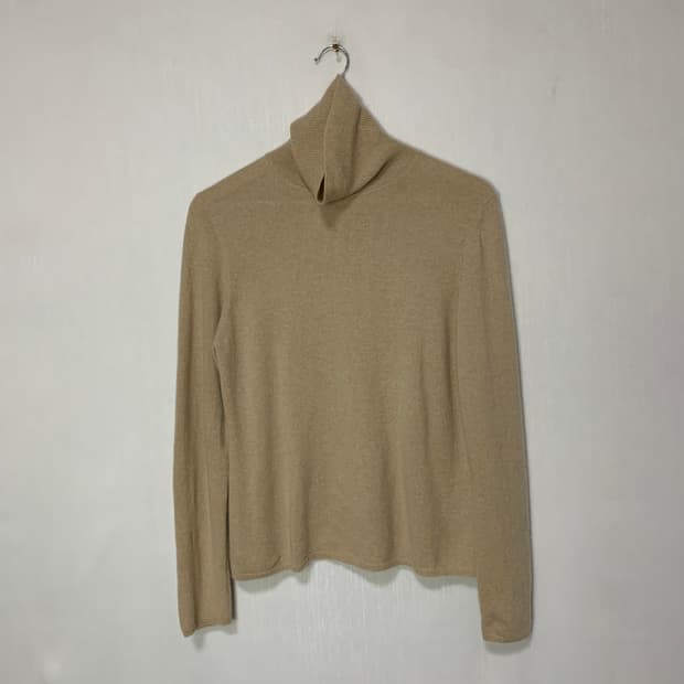 베이지색 터틀넥 니트 빈티지 캐시미어 100 L