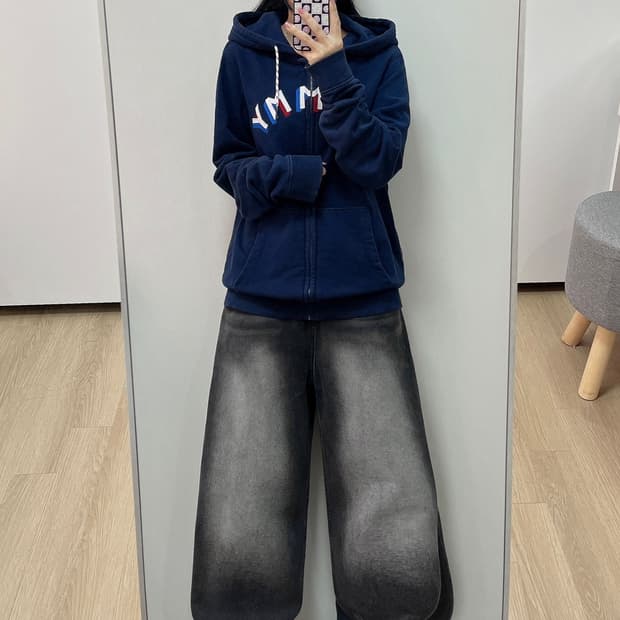 타미힐피거 스펠아웃 자수로고 네이비 후드집업