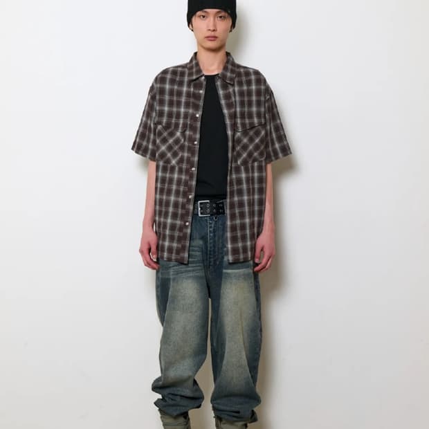 ETCE 반팔 체크셔츠 m (체감상 100)