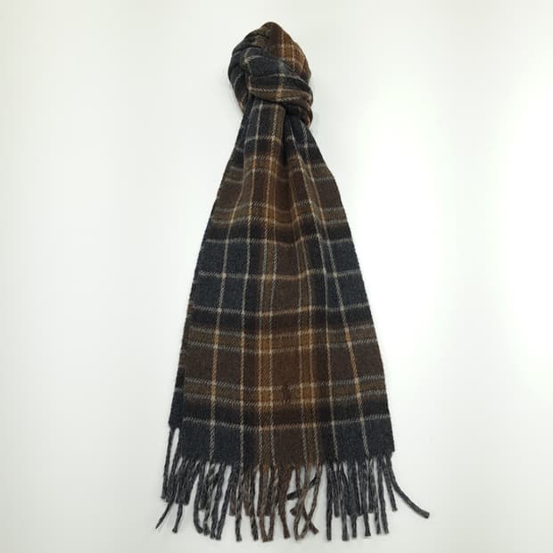 MX223 폴로 랄프로렌 브라운 체크 헤링본 램스울 양면 목도리 머플러