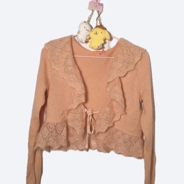 빈티지 코랄 리본 레이스 가디건