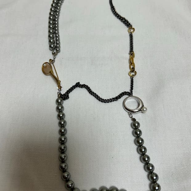 에스실 진주+테니스 브로치 목걸이