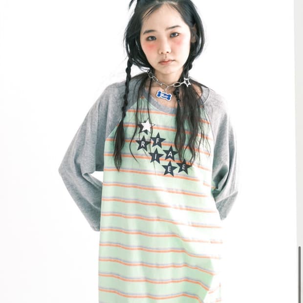 샵페어리 슬리브 rainbow raglan t-shirt (mint)