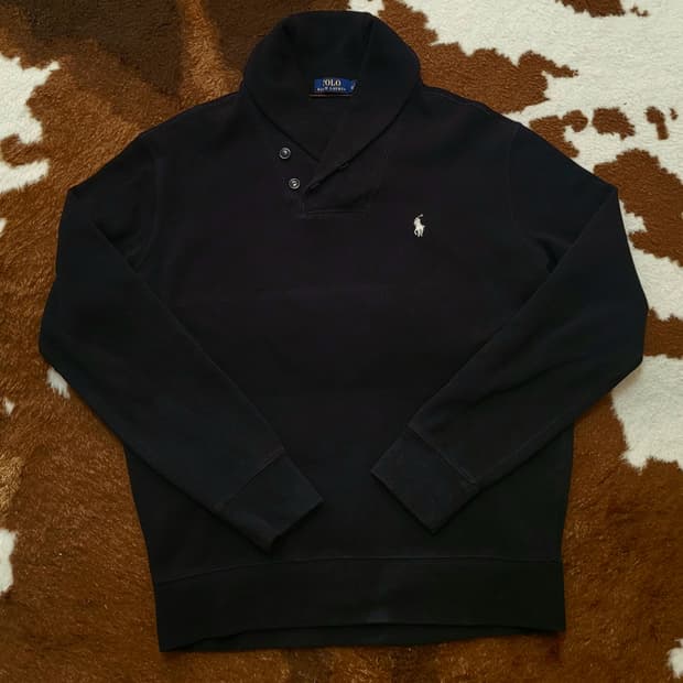 폴로 랄프로렌 남성용 숄칼라 면 스웻셔츠 블랙 (L)