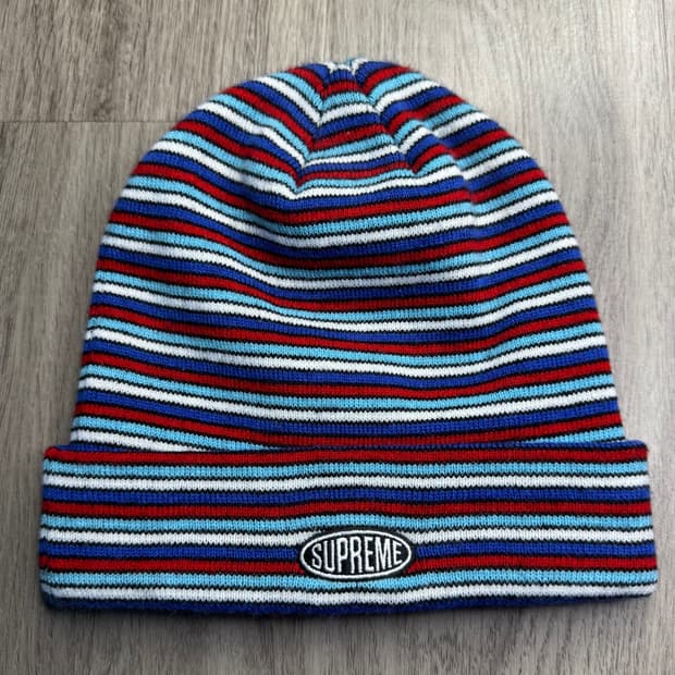 17FW 슈프림 스트라이프 오벌로고 비니 멀티컬러