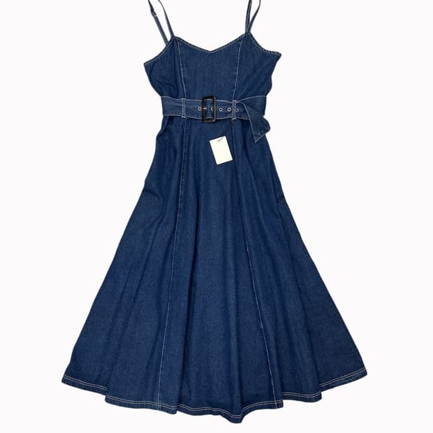 belted denim flare dress