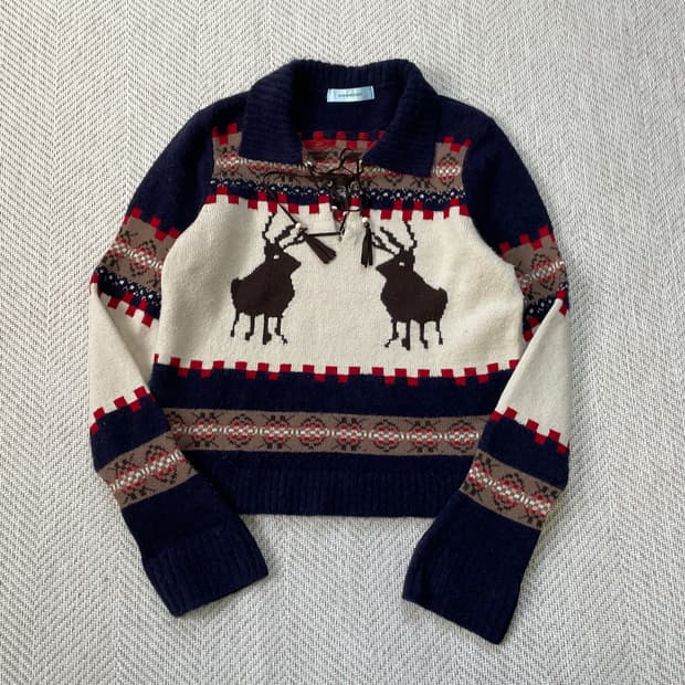 빈티지 노르딕 스웨이드 트림 니트 