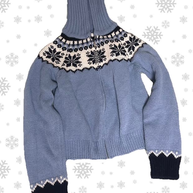 빈티지 하이넥 노르딕 니트집업