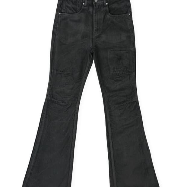 Waxed flare denim pants