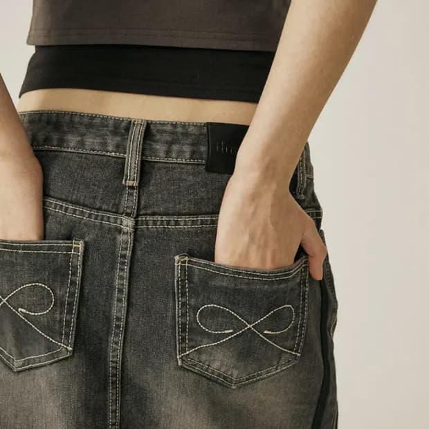 [새상품]쓰리타임즈 보우 데님 스커트