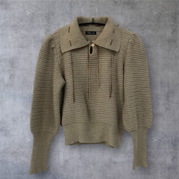 Chic Lee 80s 진베이지 퍼프소매 카라 니트 90