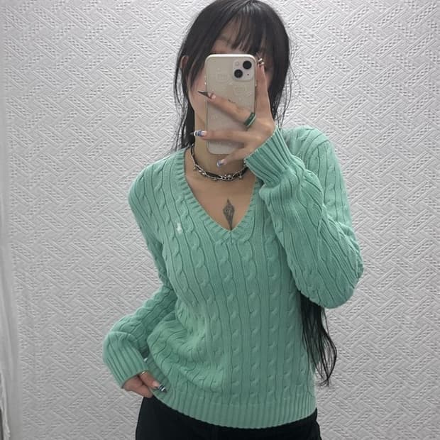 폴로 랄프로렌 폭닥 메로나민트 여리 꽈배기 니트 L C07767