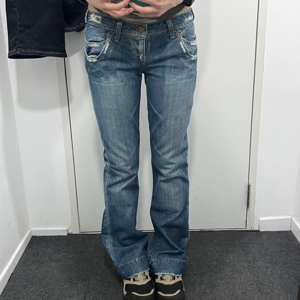 데미지 레이어드 펑크 부츠컷 데님 팬츠