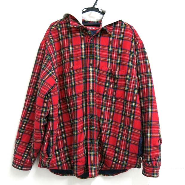 [XL] SUPREME 슈프림 타탄 플란넬 후드 셔츠 레드 (23FW)