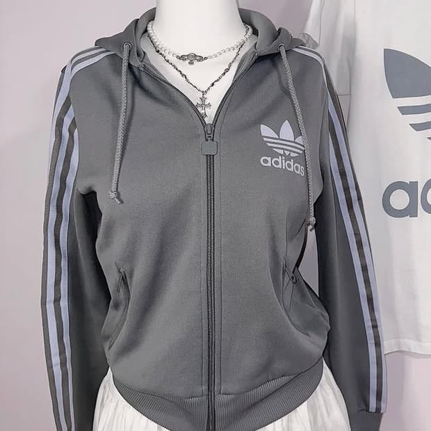 아디다스 파이어버드 그레이 카키 하늘 소라 후드집업 져지 빈티지