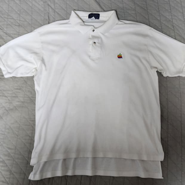 [XL] 90s 빈티지 애플 APPLE 무지개 로고 화이트 폴로티