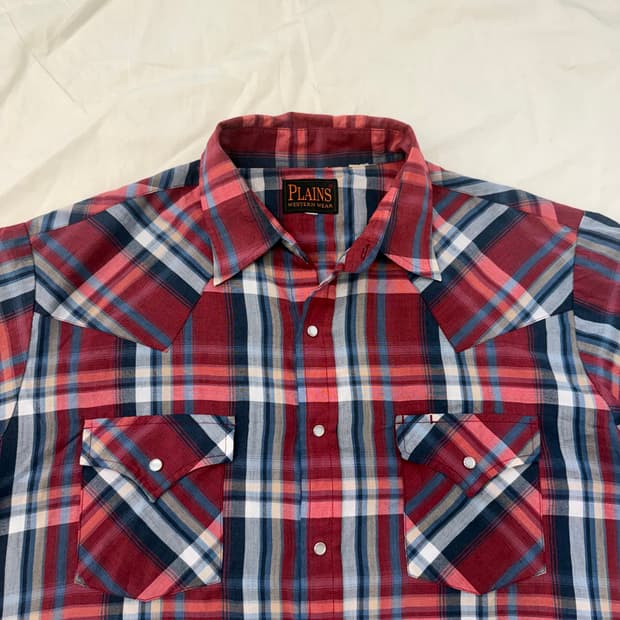 빈티지 웨스턴 셔츠 레드 체크 반팔
