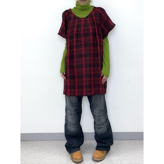 빈티지 레드 반팔 미니 원피스