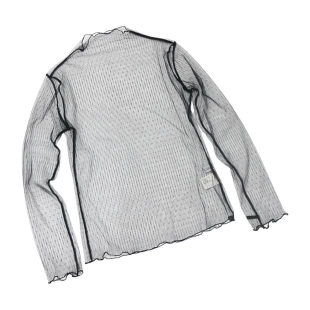 블랙 레이스 프릴 콩단추 골지 슬리브리스