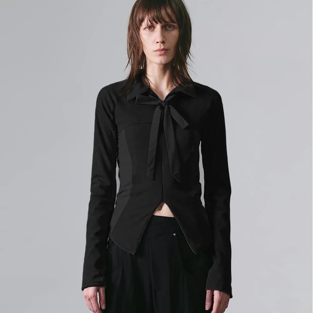 narche tie jersey shirt zip up black