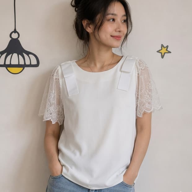 [tocco closet] 토코 클로젯 어깨 리본 레이스 블라우스