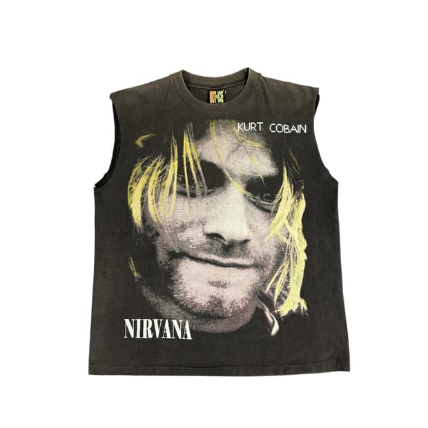 빈티지 90s 너바나 커트코베인 메모리얼 슬리브리스 티셔츠
