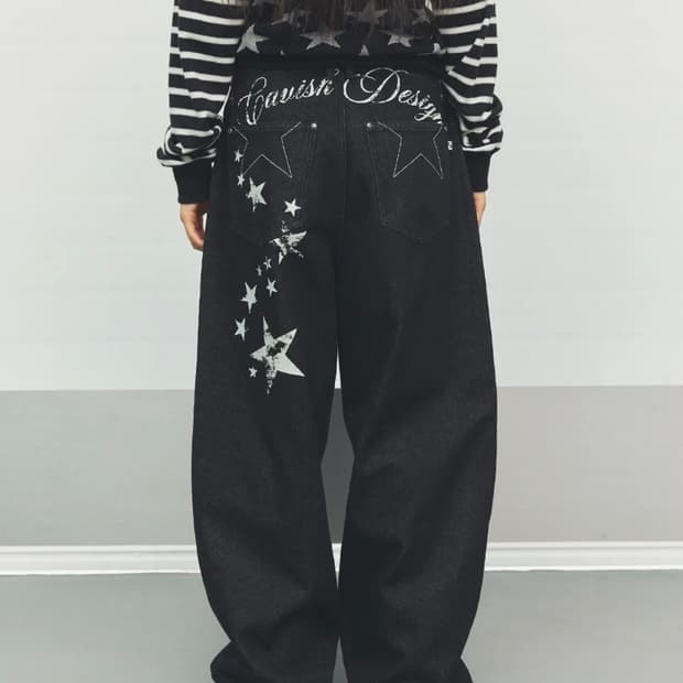 W MILKY WAY DENIM PANTS BLACK
