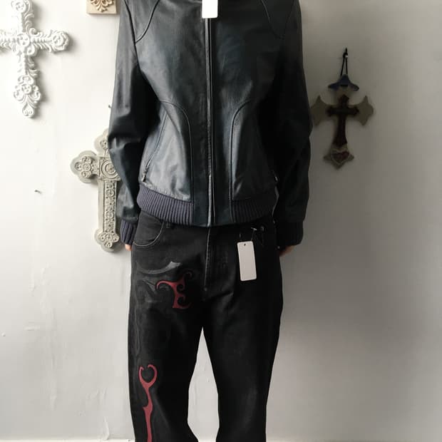 Washing blue lamb leather bomber jacket