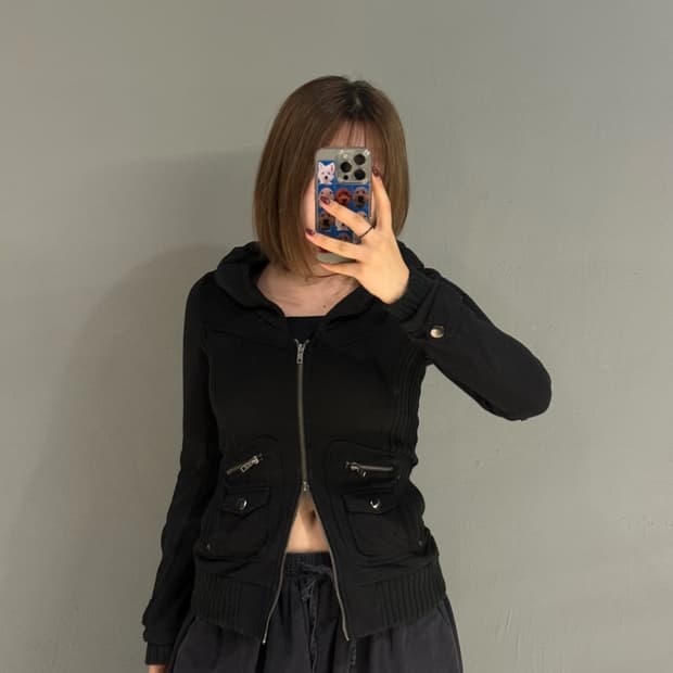 ribbed detail pocket 2-way zip-up