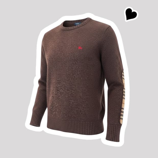 정품 버버리 노바체크 암패치 브라운 니트