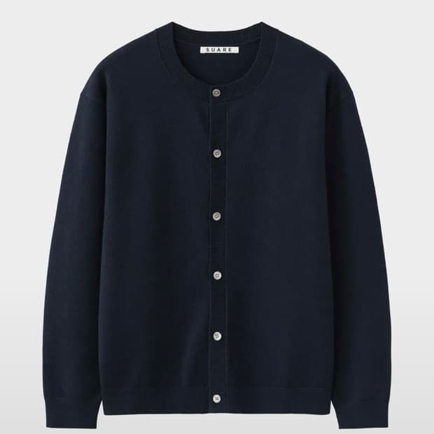 수아레 에센셜 라운드 니트 가디건 네이비