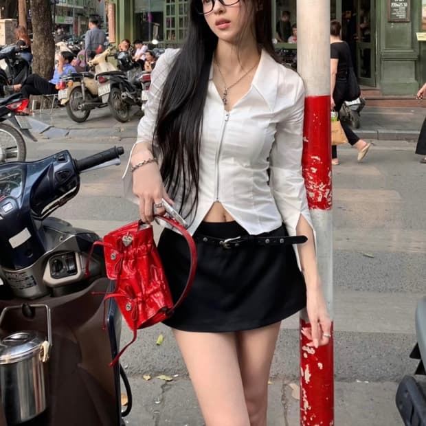 [M] 카키포인트 미니스커트 팬츠 블랙
