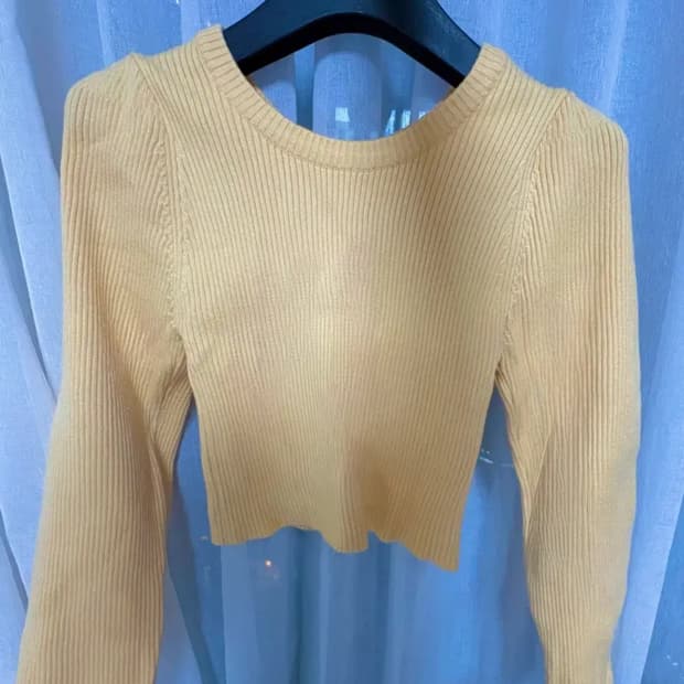 미트미 볼륨 유넥 골지 니트 - 옐로, 블랙