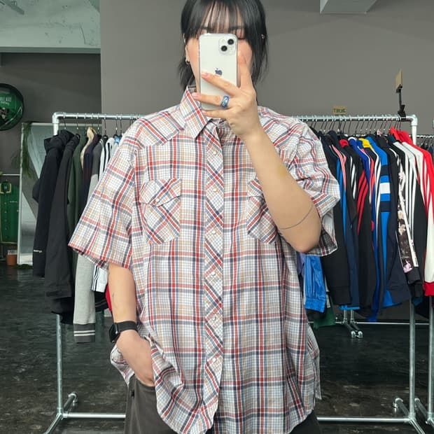 랭글러 웨스턴 체크 반팔 셔츠