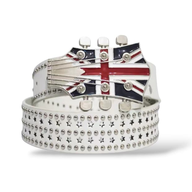 UK 빈티지 무드 기타 버클 화이트 벨트 