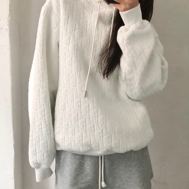 DIOR 디올 화이트 오블리크 테리 코튼 후드티