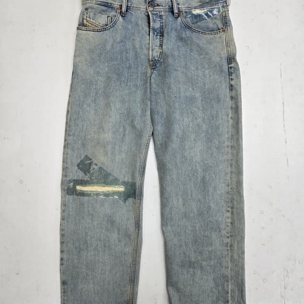 디젤 워싱 데님 청바지 테이핑 데미지진
