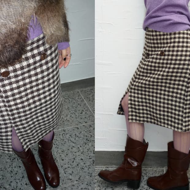 Check pattern midi skirt