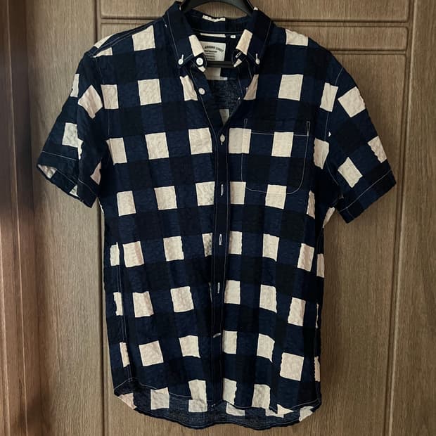 빈티지 블루 체크 반팔 셔츠 