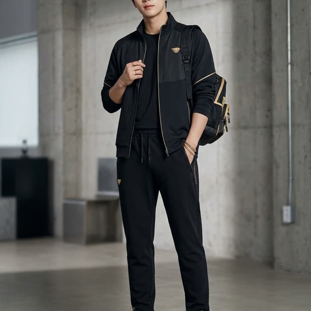 다이나핏 골드 로고 블랙 트레이닝 팬츠