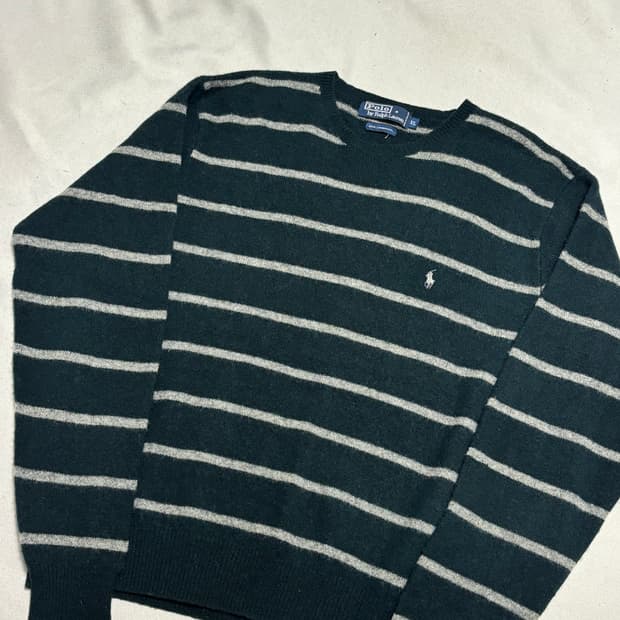 XL 폴로랄프로렌 화이트 포니 램스울 스트라이프 니트