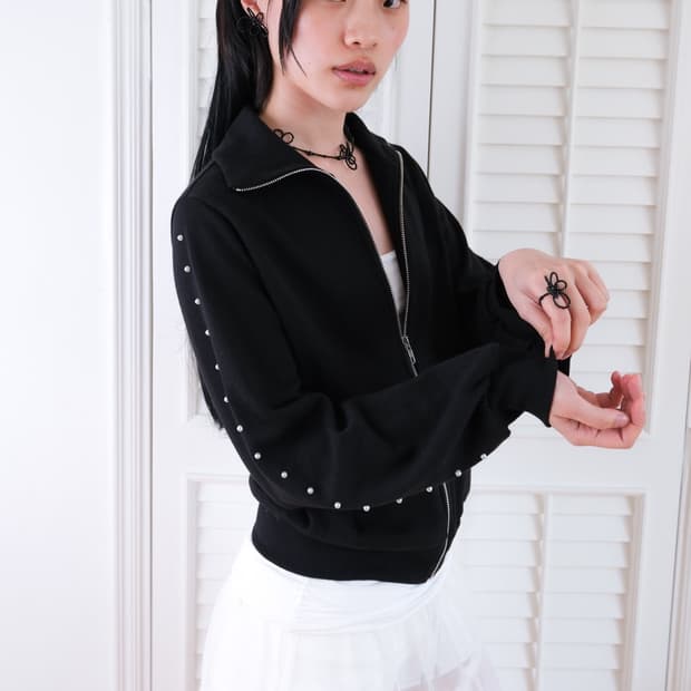 루즈슬립오버 Clary Pearl Stud Jersey 후드집업
